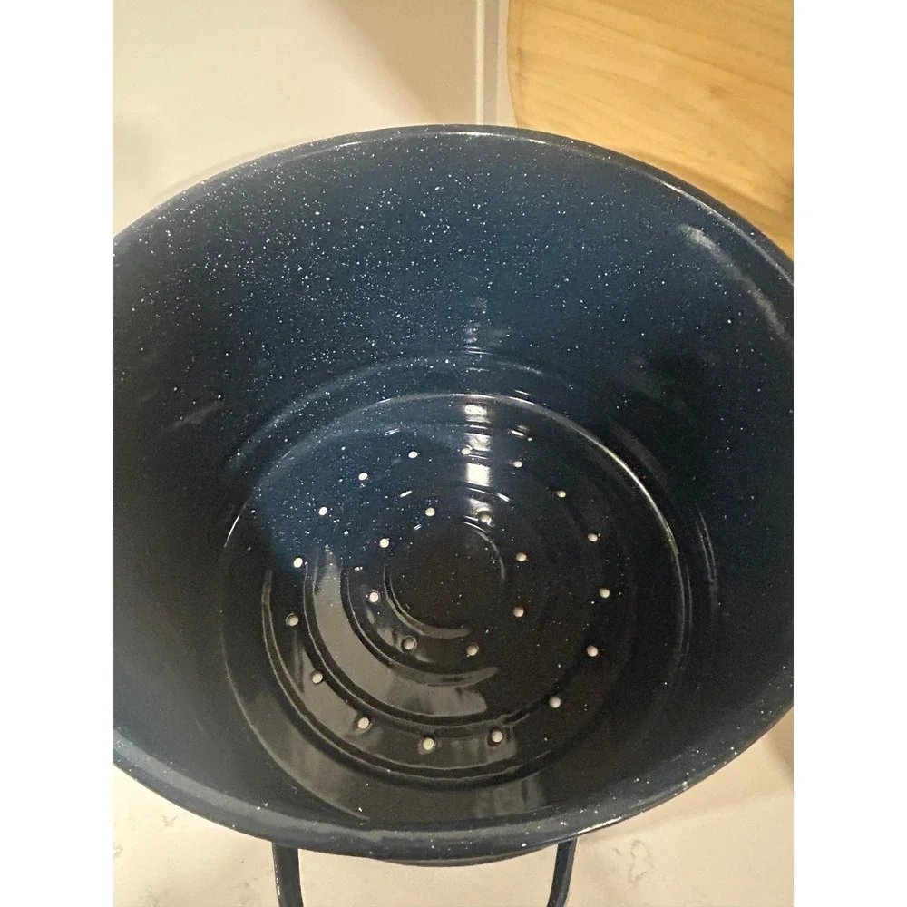 Navy Blue Speckled Enamelware Lobster Steamer Pot with Red‎ Lobster Graphics